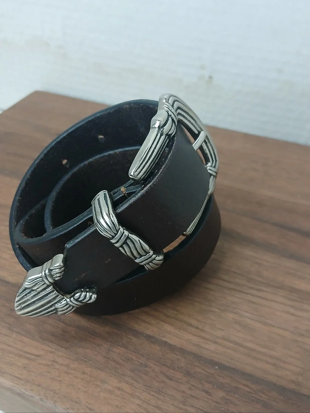 Donna Katz Black Leather Women's Western-Inspired Belt with Silver Embo Accents